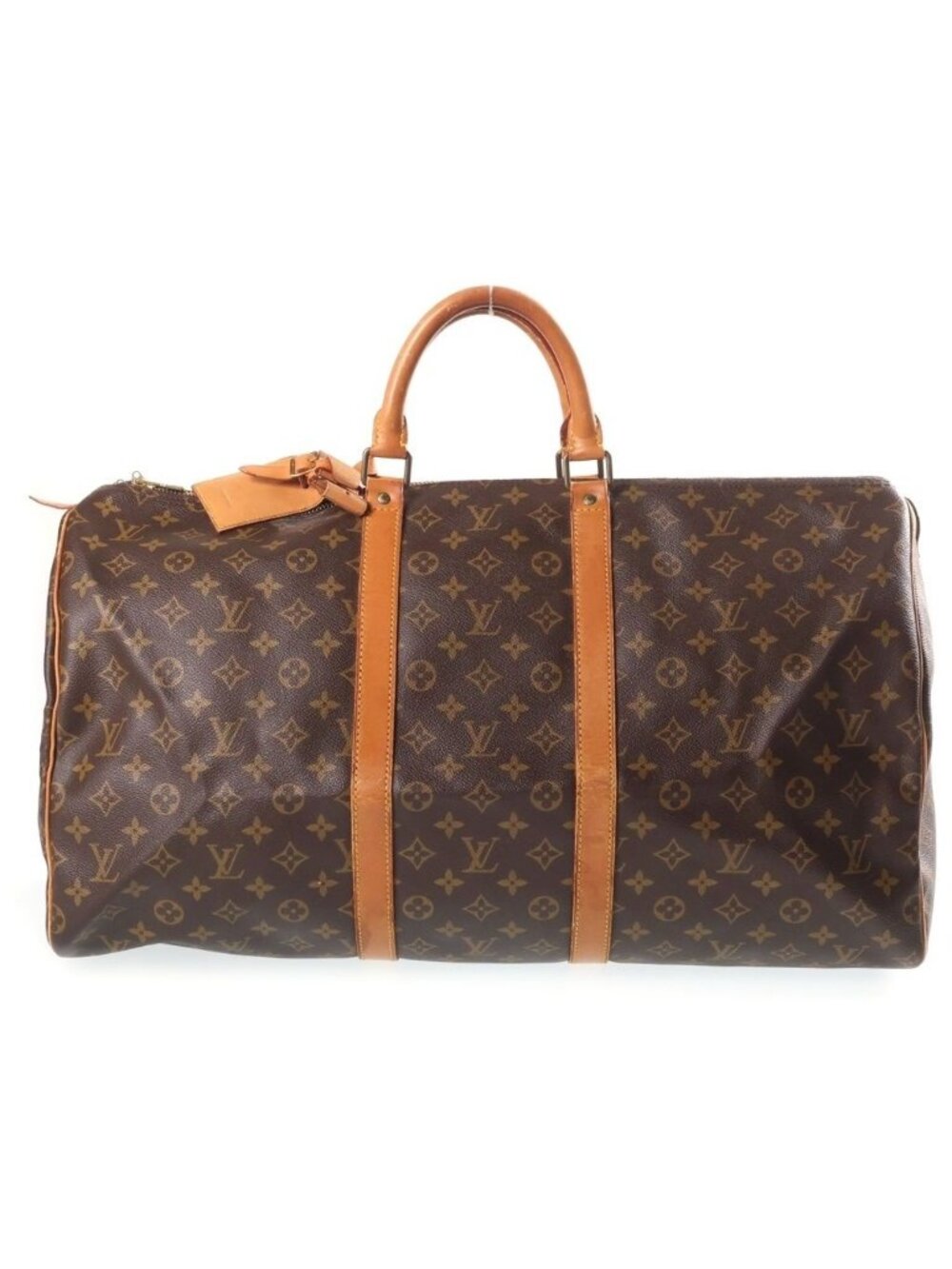 Louis Vuitton Monogram Keepall 55 Boston Bag Brown Leather Gold